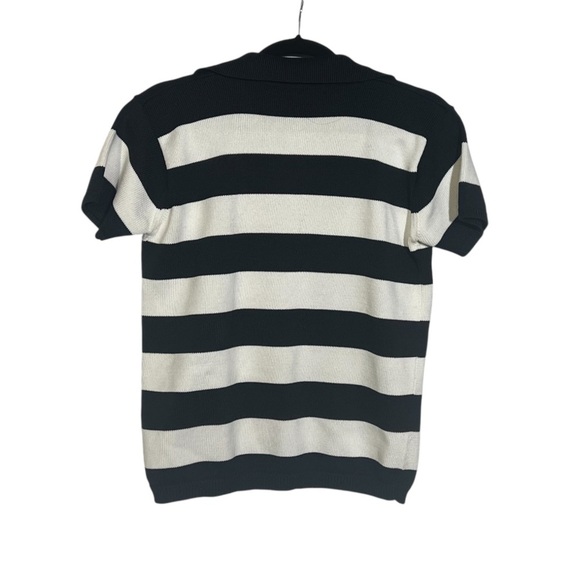 ELLEN TRACY Open Neck Polo Striped Short Sleeve Navy and White Size Small - Picture 2 of 5